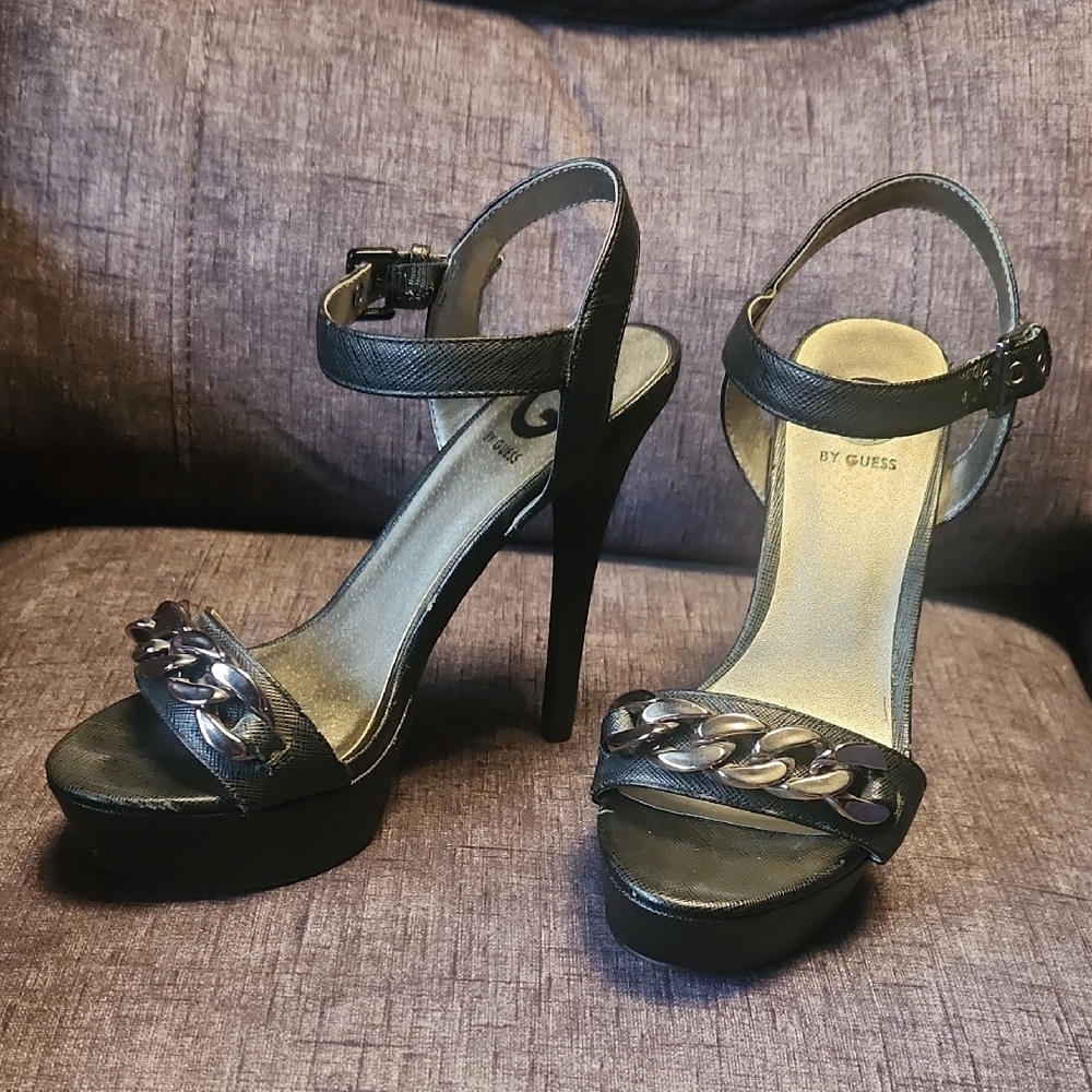 Guess Black Chain Detail Heels